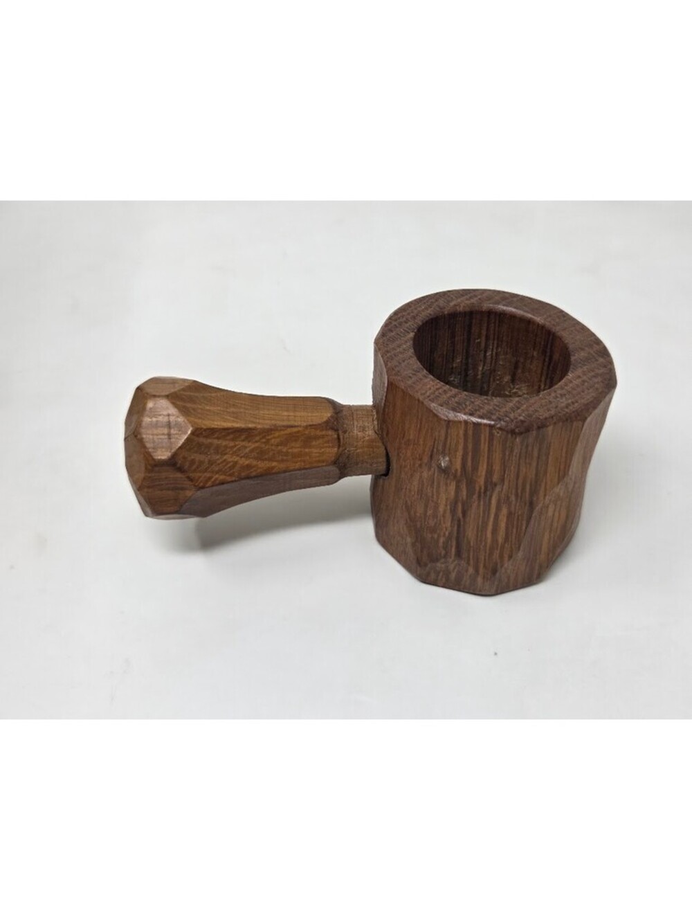 Vintage Hand Carved Wooden Screw Nutcracker Faceted Handle Kitchen Tool Oak